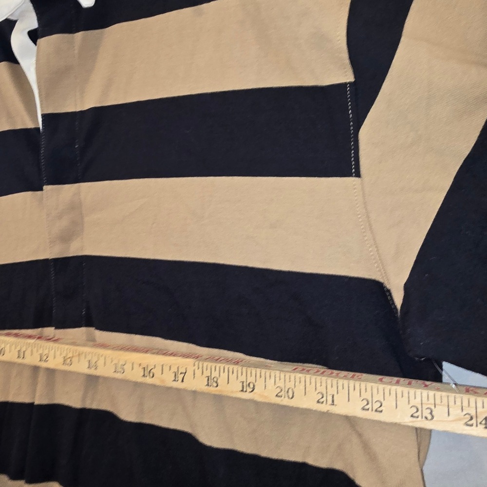 Good American Rugby Shirt M Mens Khaki Black Striped Long Sleeve GDK0376 - Picture 3 of 7